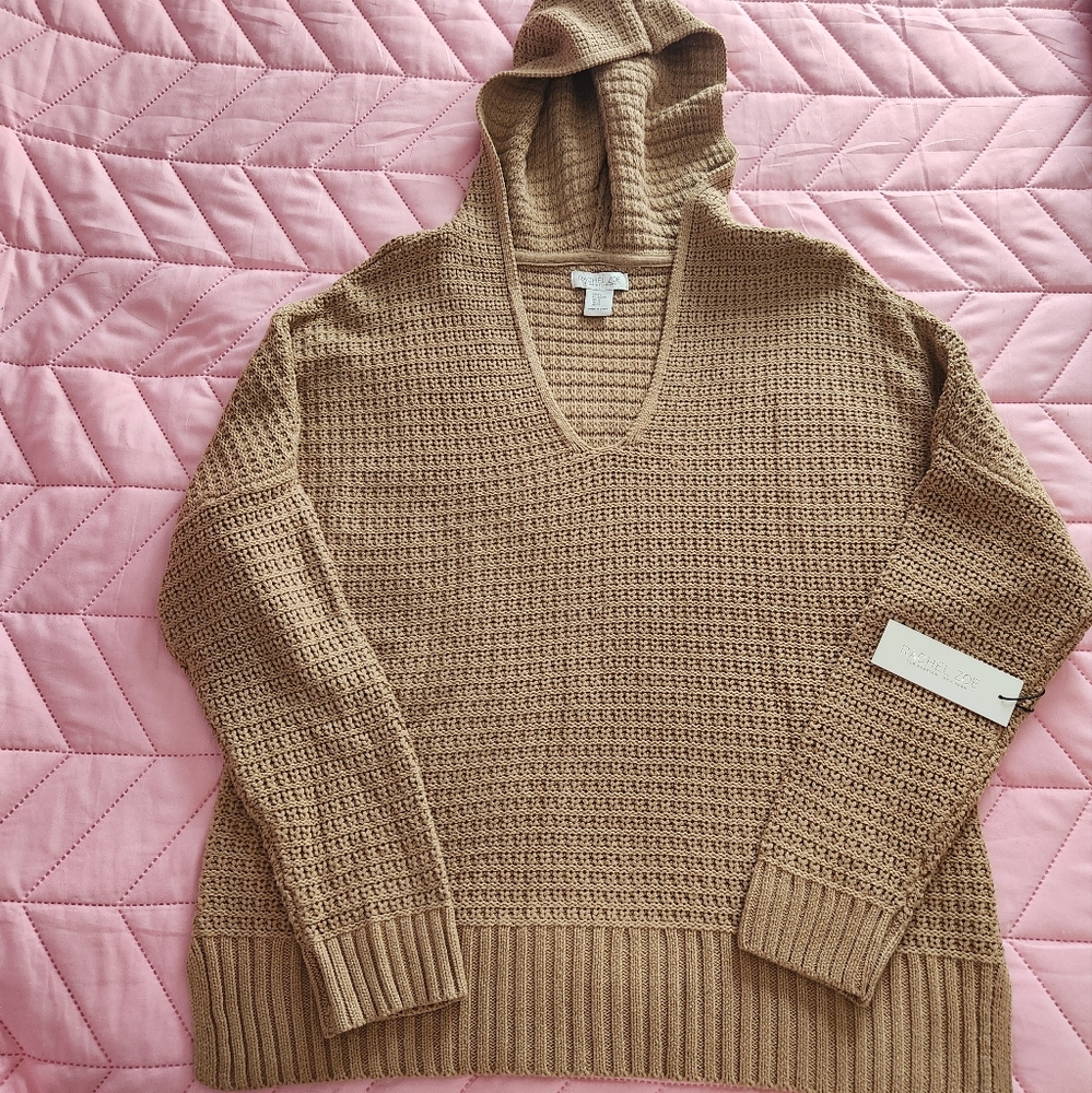 NWT - Rachel Zoe - Women's - V-Neck - Brown Chunky Knit Hooded Sweater